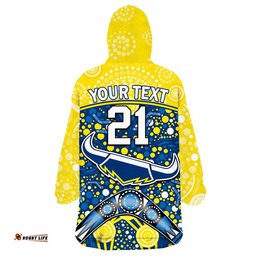 custom personalised cowboys rugby wearable blanket hoodie boomerang indigenous dots