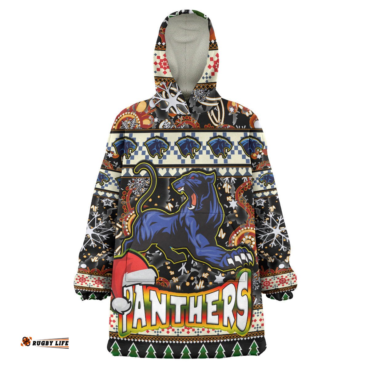 panthers rugby christmas snug hoodie custom xmas panthers christmas balls snowflake with aboriginal patterns wearable blanket hoodie