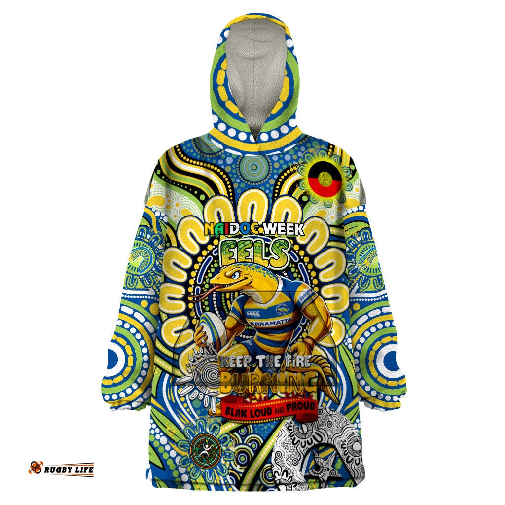 custom naidoc week 2024 eels wearable blanket hoodie mascot rugby dt02