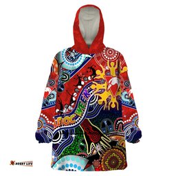 custom naidoc week 2024 sydney swans wearable blanket hoodie australia aboriginal dot painting dt02