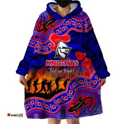 custom personalised anzac day nrl knights wearable blanket hoodie aboriginal lizard patterns