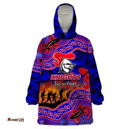 custom personalised anzac day nrl knights wearable blanket hoodie aboriginal lizard patterns
