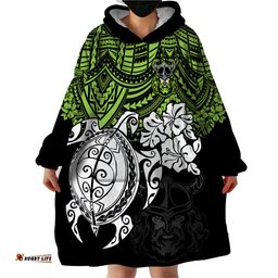 custom raiders rugby wearable blanket hoodie canberra hibiscus and turtle with polynesian pattern