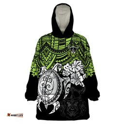custom raiders rugby wearable blanket hoodie canberra hibiscus and turtle with polynesian pattern