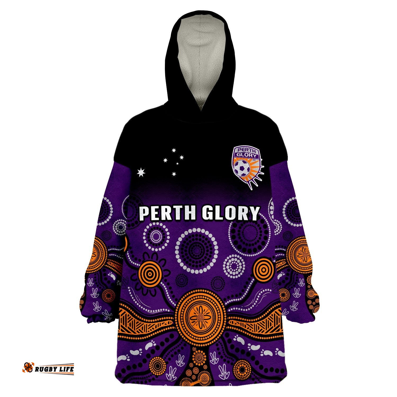 perth glory football wearable blanket hoodie aboriginal art