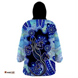 australia wearable blanket hoodie aussie opal pattern with lizard aboriginal art turquoise