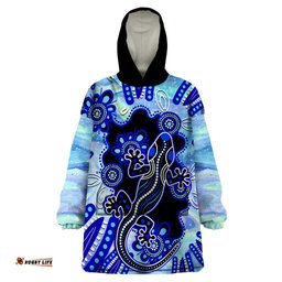 australia wearable blanket hoodie aussie opal pattern with lizard aboriginal art turquoise