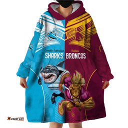 custom broncos and sharks wearable blanket hoodie sporty style