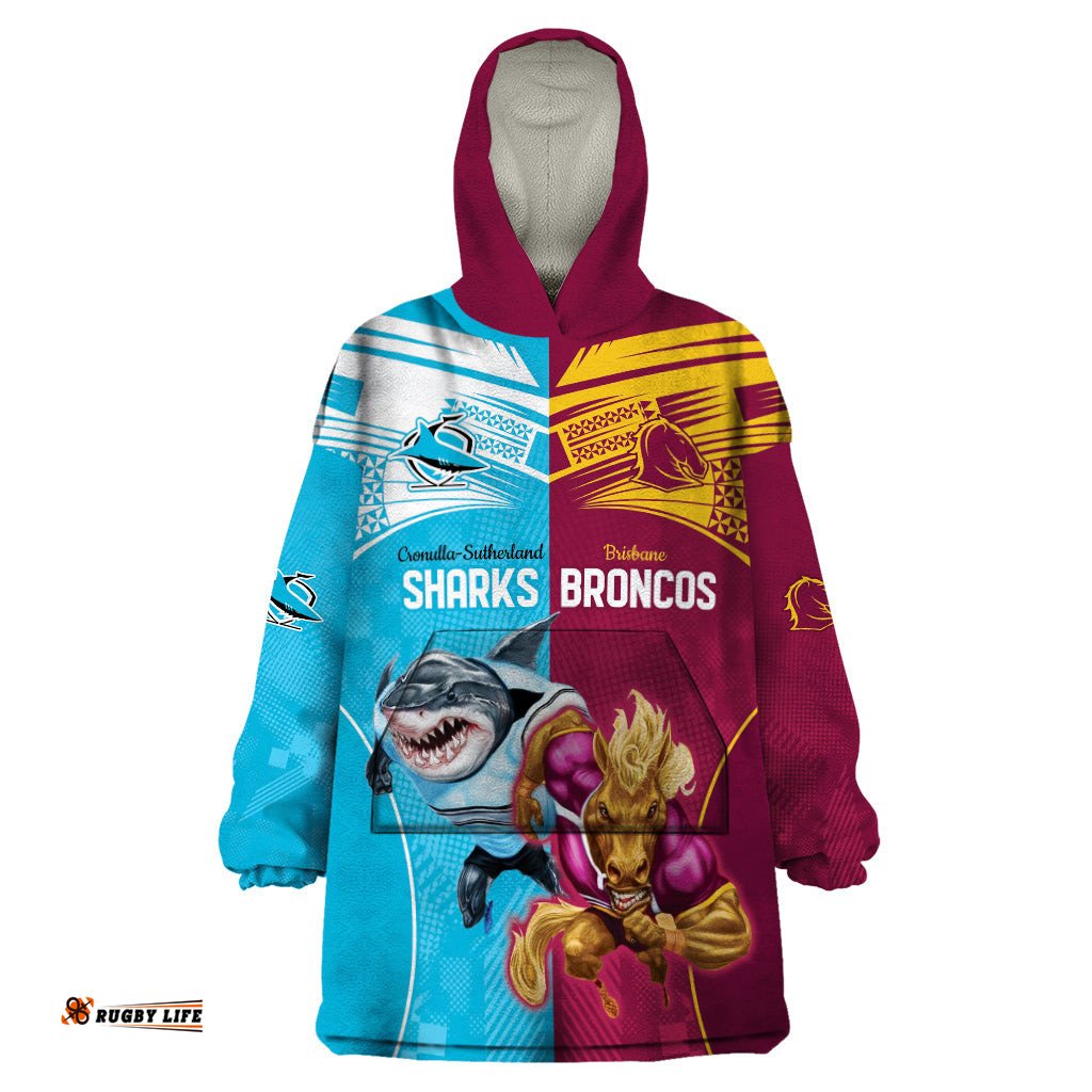 custom broncos and sharks wearable blanket hoodie sporty style