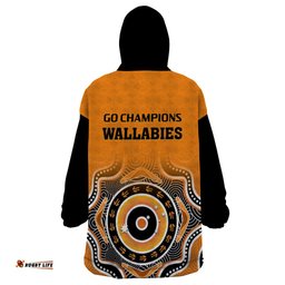 wallabies rugby wearable blanket hoodie aussie go champions indigenous orange