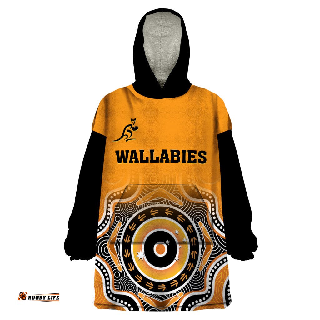 wallabies rugby wearable blanket hoodie aussie go champions indigenous orange