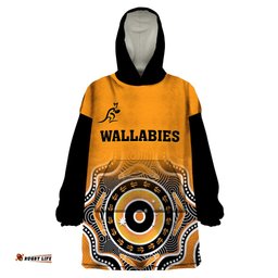 wallabies rugby wearable blanket hoodie aussie go champions indigenous orange