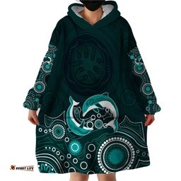 australia aboriginal wearable blanket hoodie dolphin green