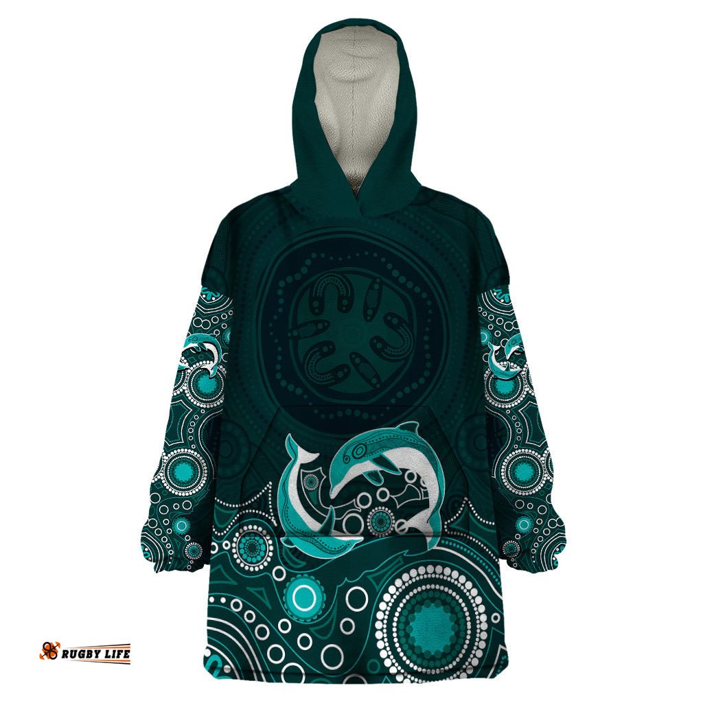 australia aboriginal wearable blanket hoodie dolphin green