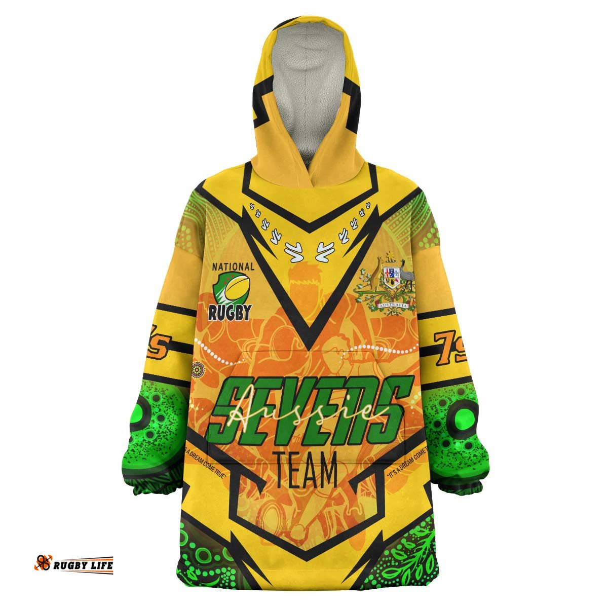 australia national rugby sevens team snug hoodie custom aussie 7s team coat of arms aboriginal player and number oodie blanket