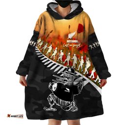 new zealand anzac rugby wearable blanket hoodie soldier fern with kiwi bird lt05