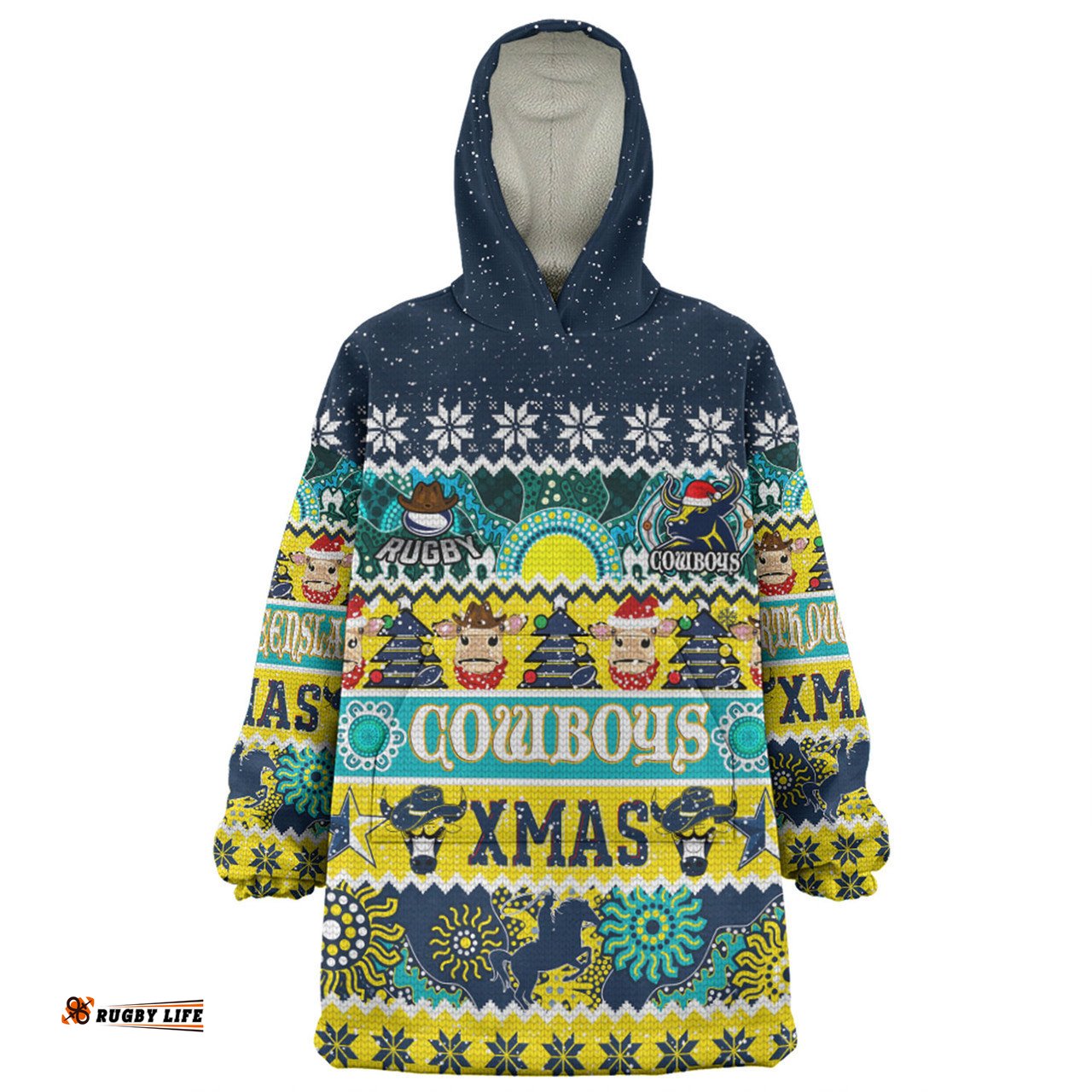 North Queensland Cowboys Christmas Aboriginal Custom Snug Hoodie - Indigenous Knitted Ugly Xmas Style Snug Hoodie