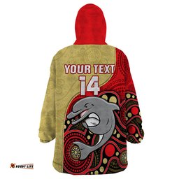 custom text and number dolphins rugby wearable blanket hoodie phins up indigenous art
