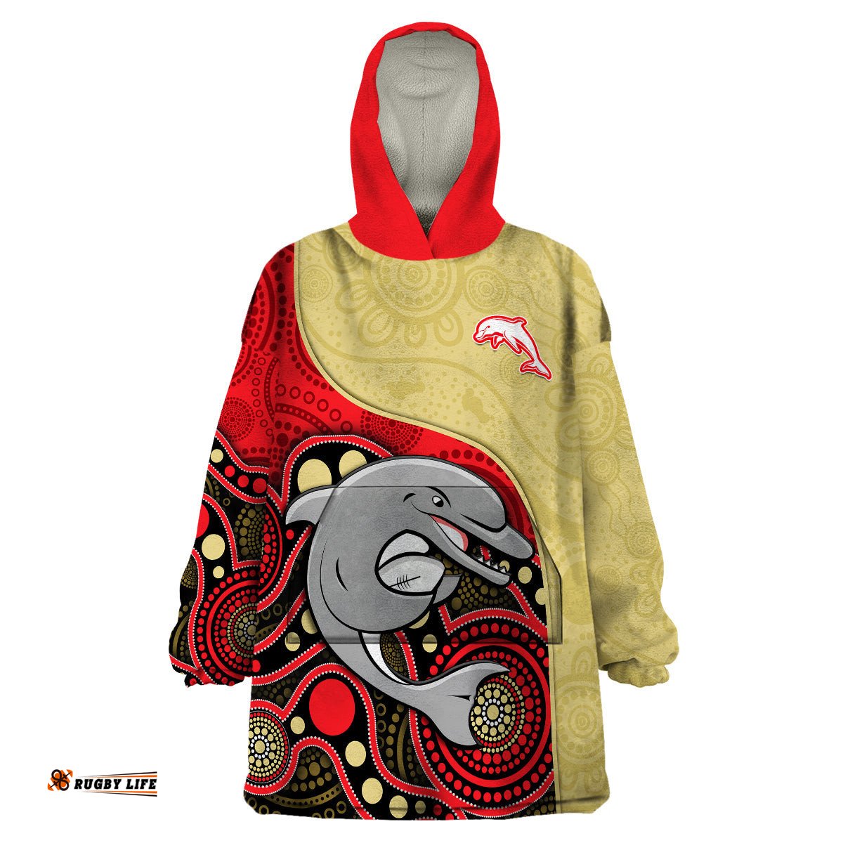 custom text and number dolphins rugby wearable blanket hoodie phins up indigenous art