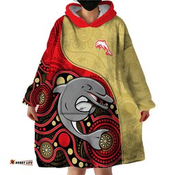 custom text and number dolphins rugby wearable blanket hoodie phins up indigenous art