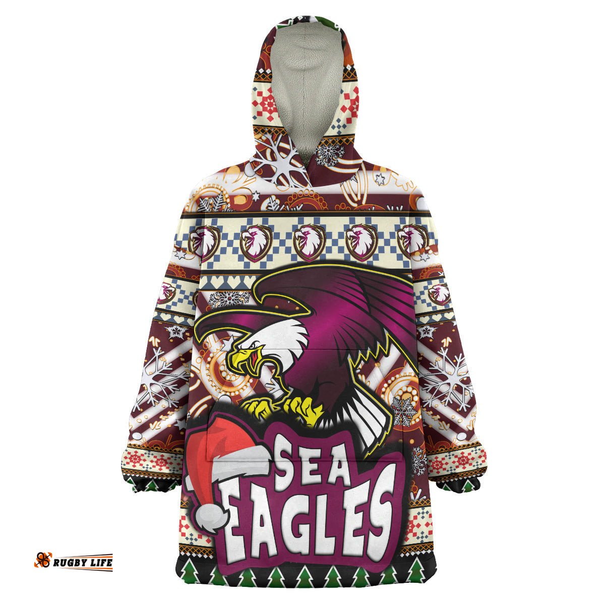 sea eagle rugby christmas snug hoodie custom xmas sea eagle christmas balls snowflake with aboriginal patterns wearable blanket hoodie
