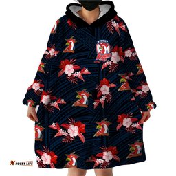 custom text and number roosters rugby wearable blanket hoodie polynesian tribal mix tropical hawaiian style