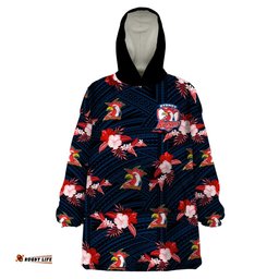 custom text and number roosters rugby wearable blanket hoodie polynesian tribal mix tropical hawaiian style