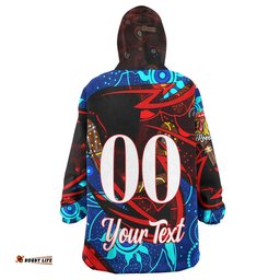 roosters rugby snug hoodie custom roosters mascot with rugby aboriginal dot painting player and number oodie blanket