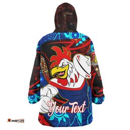 roosters rugby snug hoodie custom roosters mascot with rugby aboriginal dot painting player and number oodie blanket