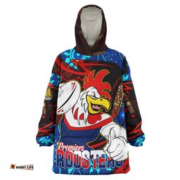 roosters rugby snug hoodie custom roosters mascot with rugby aboriginal dot painting player and number oodie blanket