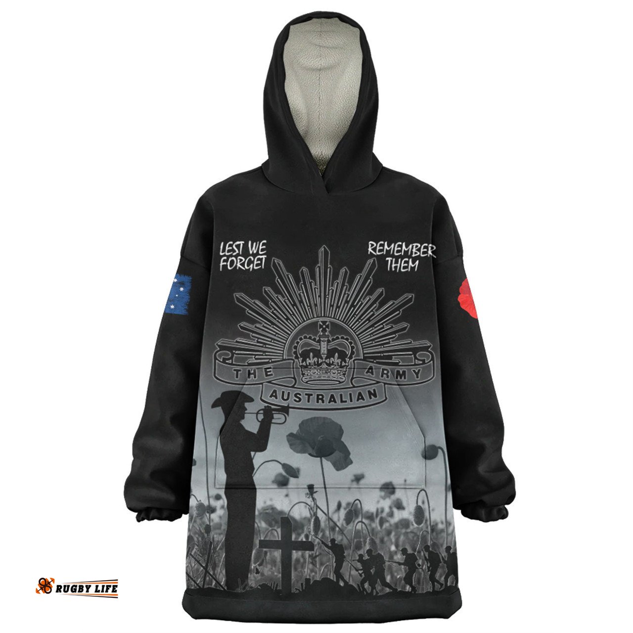 Australia Anzac Day Snug Hoodie - Lest We Forget Black Snug Hoodie