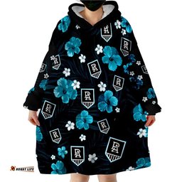custom personalised power football port adelaide premiers tropical flowers simple wearable blanket hoodie