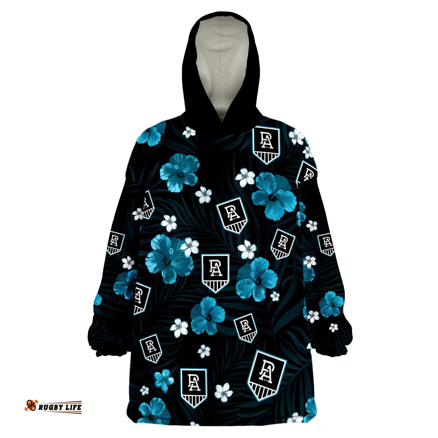 custom personalised power football port adelaide premiers tropical flowers simple wearable blanket hoodie