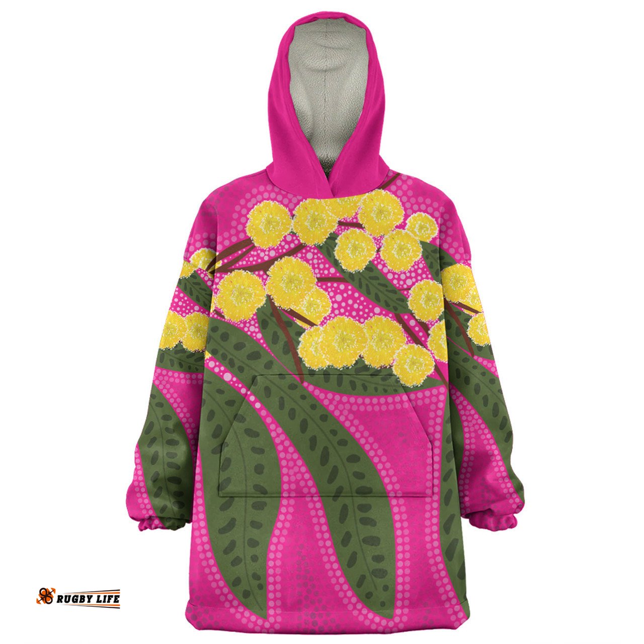 Australia Flowers Aboriginal Snug Hoodie - Australian Yellow Wattle Flowers Painting In Aboriginal Dot Art Style Snug Hoodie