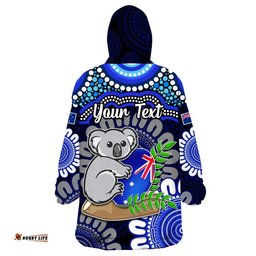 custom personalised australia koala aboriginal wearable blanket hoodie koala hugging rugby ball blue
