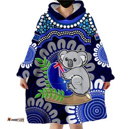 custom personalised australia koala aboriginal wearable blanket hoodie koala hugging rugby ball blue
