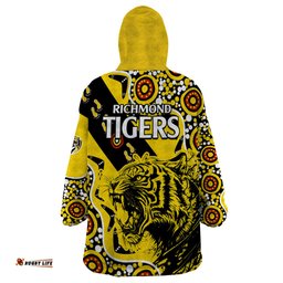 richmond tigers football wearable blanket hoodie angry tiger roaring aboriginal boomerang and dots art
