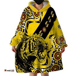 richmond tigers football wearable blanket hoodie angry tiger roaring aboriginal boomerang and dots art