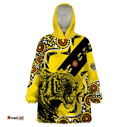 richmond tigers football wearable blanket hoodie angry tiger roaring aboriginal boomerang and dots art