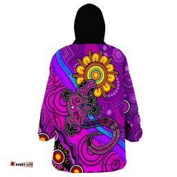 australia lizard and sun aboriginal art purple wearable blanket hoodie