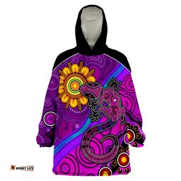 australia lizard and sun aboriginal art purple wearable blanket hoodie