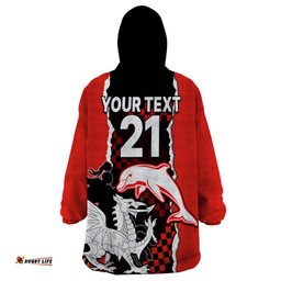 custom text and number nrl combine dolphins and dragons wearable blanket hoodie sporty style