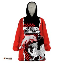 custom text and number nrl combine dolphins and dragons wearable blanket hoodie sporty style