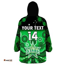 custom text and number stars cricket wearable blanket hoodie melbourne team green gradient aboriginal art
