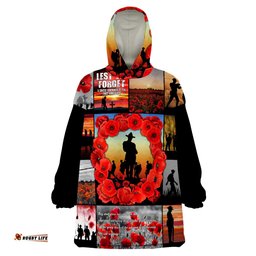 anzac day lest we forget banner wearable blanket hoodie