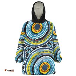 Australia Dot Painting Inspired Aboriginal Snug Hoodie - Blue Aboriginal Style Dot Art Snug Hoodie