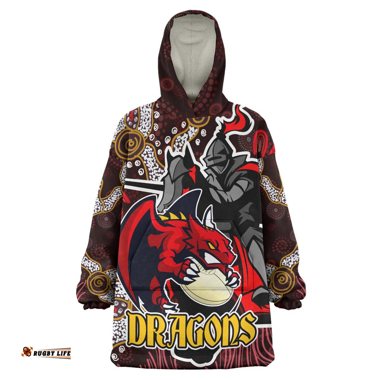St.George Snug Hoodie - Custom Dragons with Ball and Knight Contemporary Style of Aboriginal Inspired Oodie Blanket