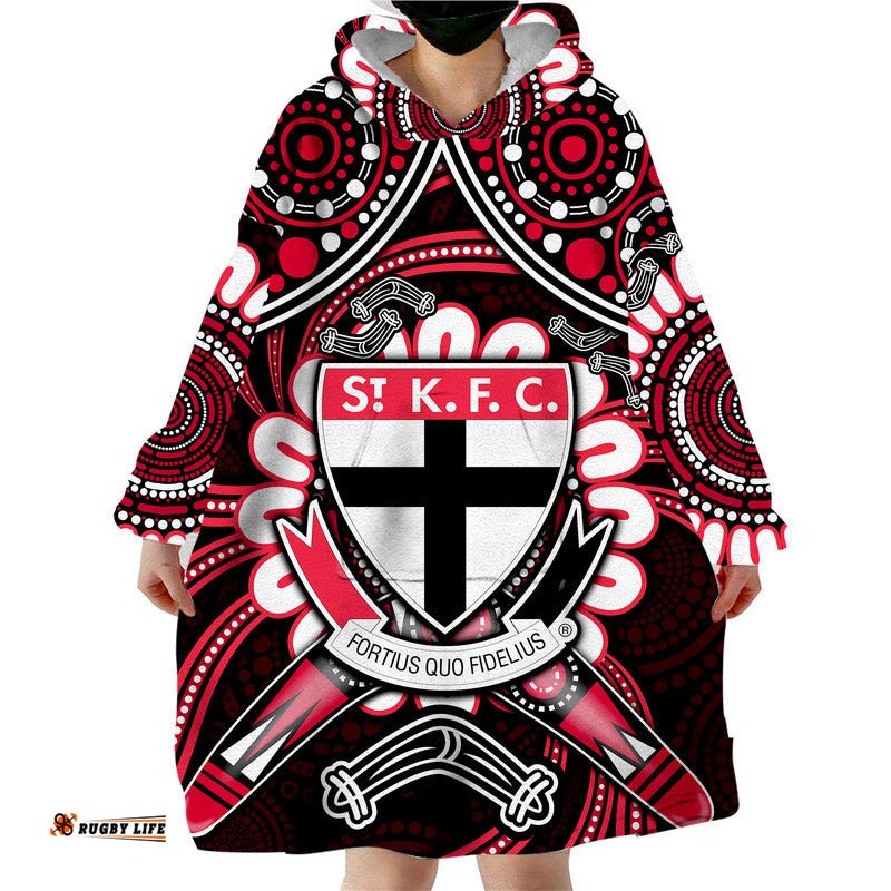 st kilda saints wearable blanket hoodie boomerang indigenous dots