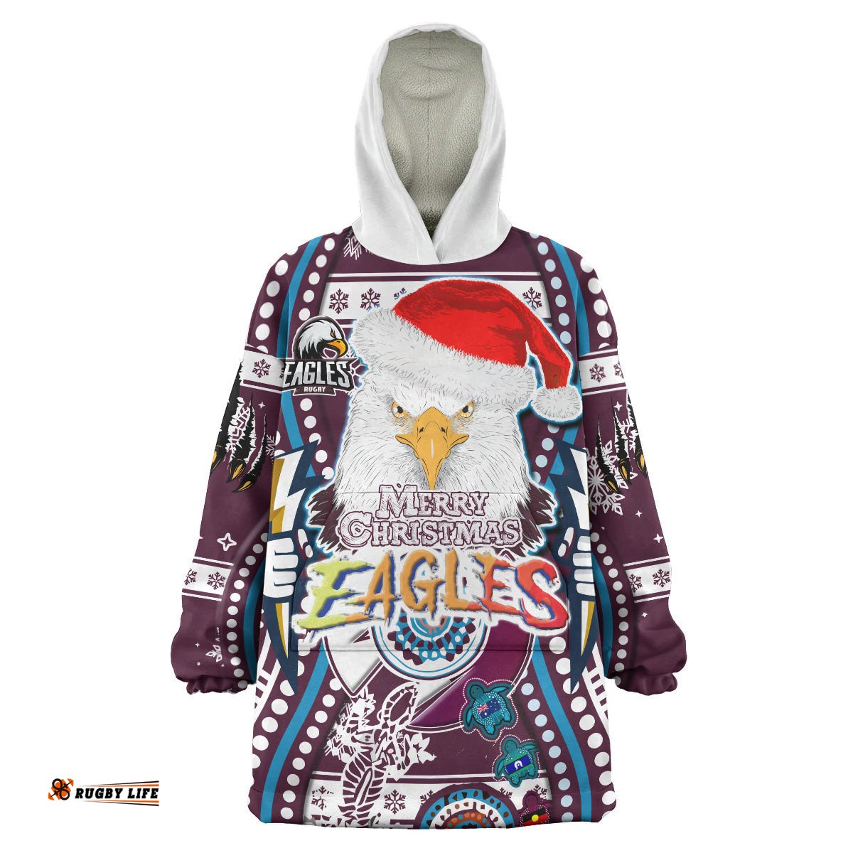 sea eagles rugby christmas snug hoodie merry christmas super manly sea eagles indigenous wearable blanket hoodie