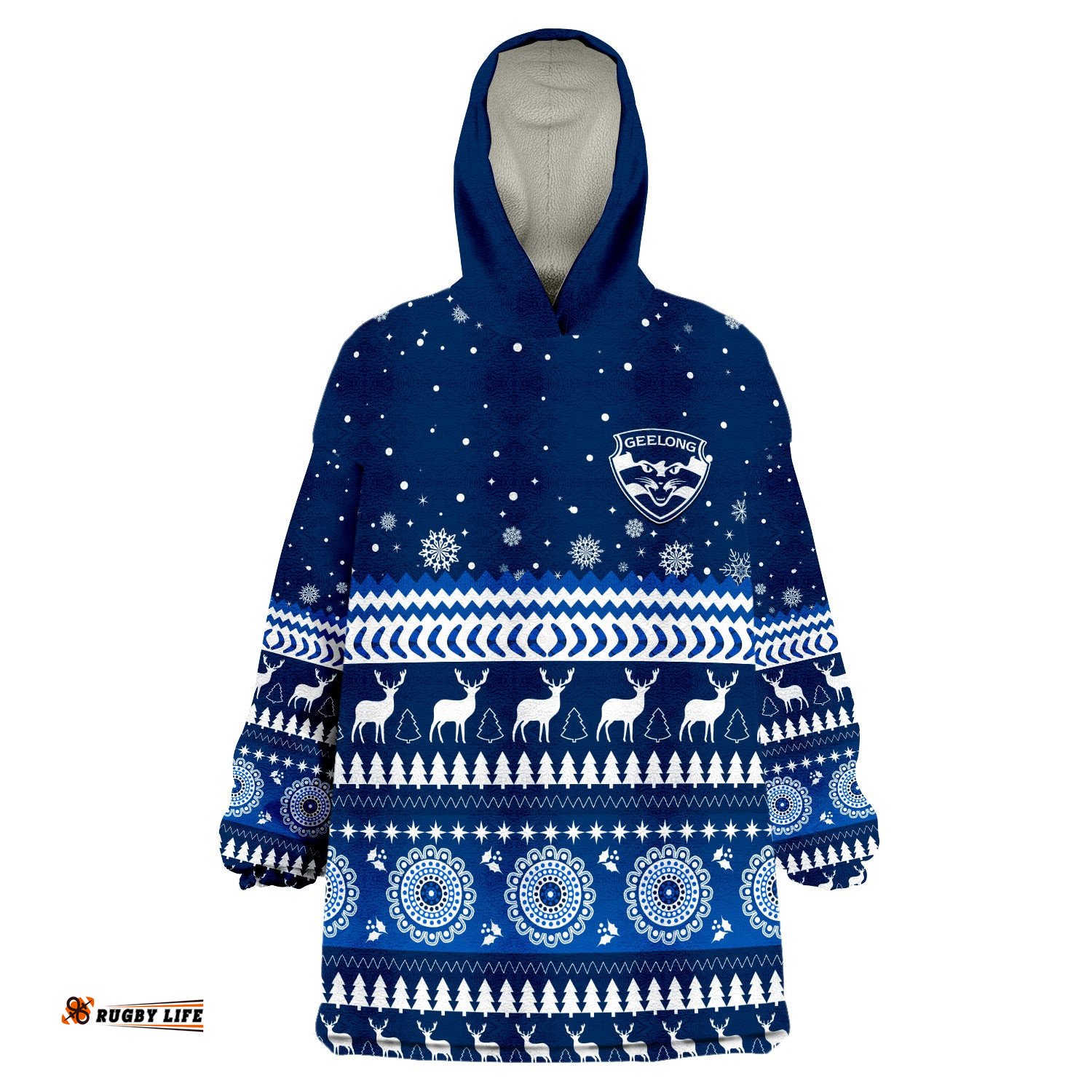 custom personalised cats christmas indigenous geelong football wearable blanket hoodie